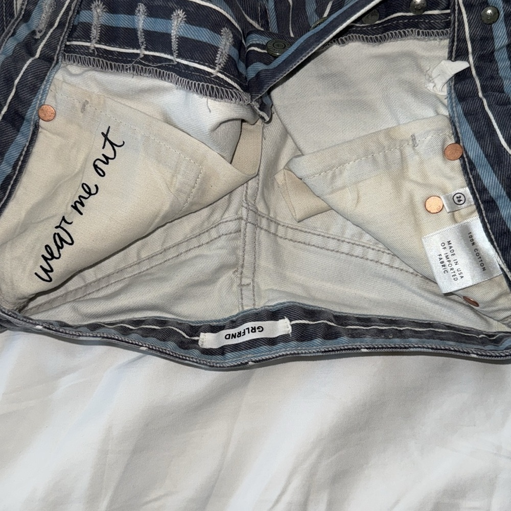 GRLFRND Cindy High Rise Shorts Taffy Stripe Blue Revolve Cut Off Size 26 - Picture 4 of 5